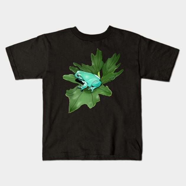 White's Treefrog on Philodendron Leaf Kids T-Shirt by Tinker and Bone Studio